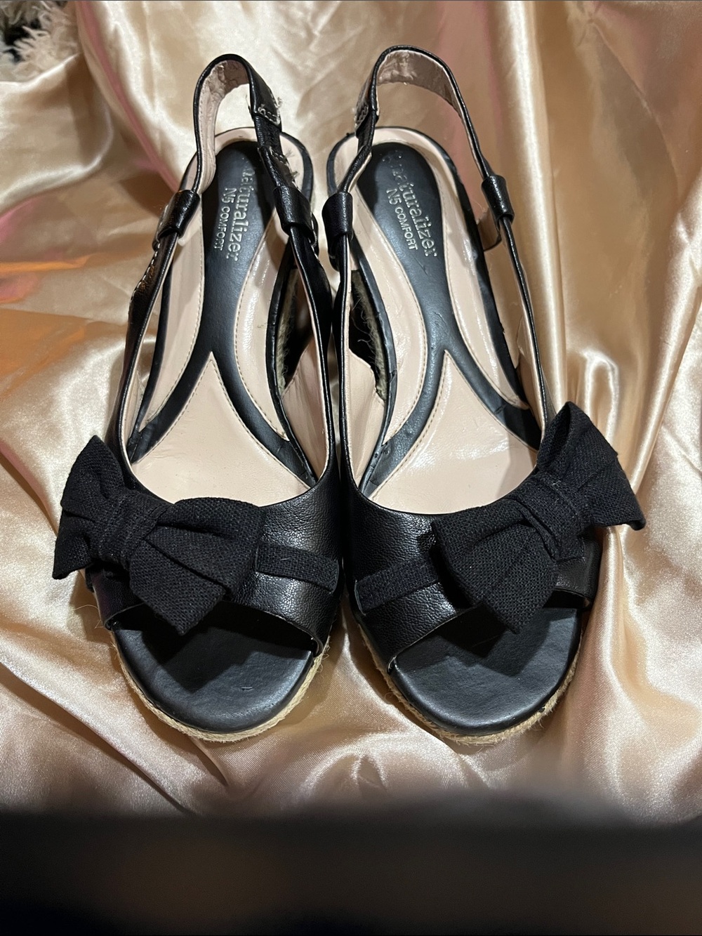 Naturalizer Black Bow Slingback Wedges